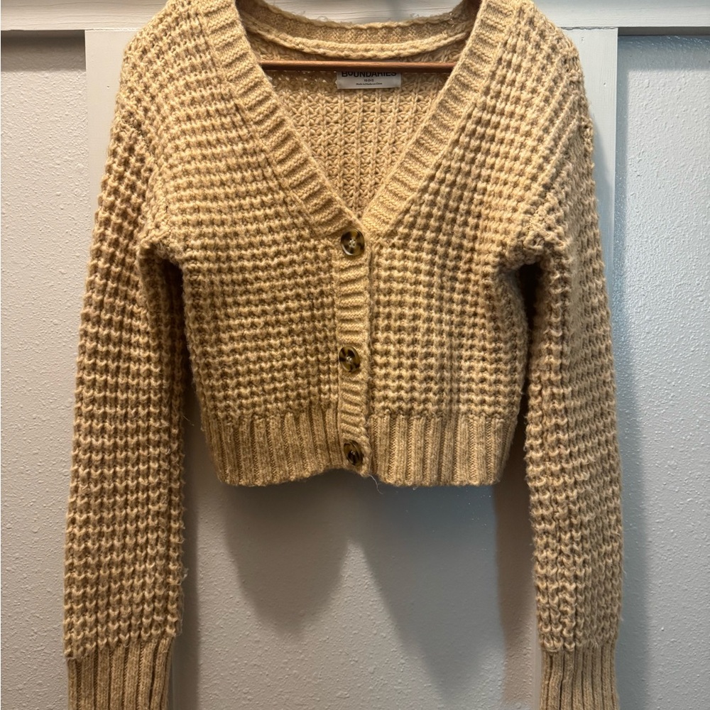 Tan Cropped Knit Cardigan Sweater